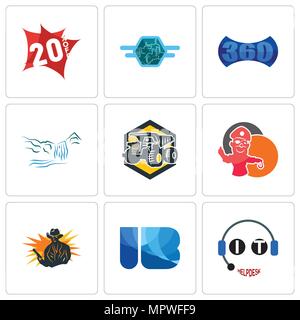 Ensemble de 9 icônes modifiable simple comme l'assistance informatique, IB, les bandes de pirates, mascot, dump truck, cascade, 360 de droit, semi 20 % de réduction, peut être utilisé pour le mobile, Illustration de Vecteur
