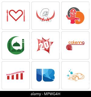 Ensemble de 9 icônes modifiable simple comme carwash, IB, hautes performances, 20  % de rabais, masjid, mascotte pirate, pirate, l'appétit, peut être utilisé pour mobi Illustration de Vecteur