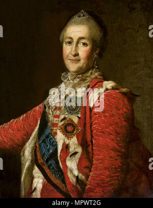 Portrait de l'impératrice Catherine II (1729-1796) en robe rouge, ca 1782. Banque D'Images