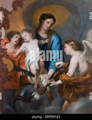 La Vierge et l'enfant avec deux anges musiciens. Banque D'Images