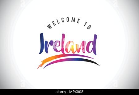 L'Irlande Bienvenue au message dans des couleurs modernes dynamique Violet Vector Illustration. Illustration de Vecteur