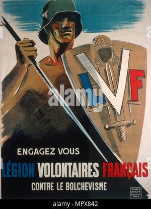 Inscrivez-vous la LVF contre les bolcheviks, pub. Lithographie couleur (1942) Banque D'Images