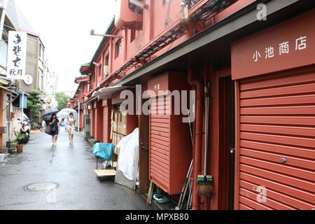 Deux japonaises marchant dans une rue d'Asakusa parallèle à la Rue Commerçante Nakamise-dori menant au temple Senso-ji Banque D'Images