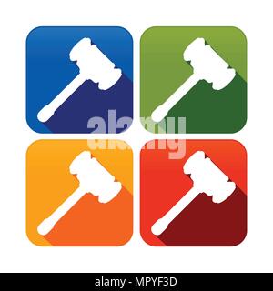 Marteau de bois d'ossature Round Square Symbole Vecteur Conception Business Icon Set Illustration de Vecteur