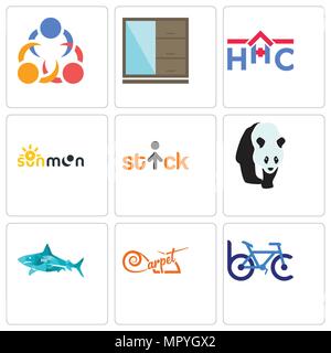 Ensemble de 9 icônes modifiable simple comme le club de vélo, tapis, requins, stick figure, Sun Moon, home health care, armoire, 3 personnes, peut être utilisé pour mobile Illustration de Vecteur