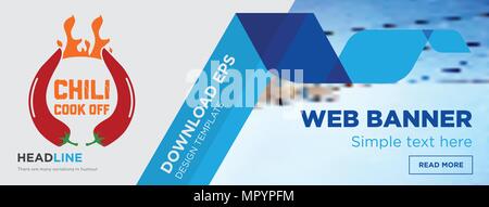 Chili cook off concept page web Template design bannière horizontale sur fond abstrait avec télévision vectorielles moderne d'icône et de formes géométriques. Illustration de Vecteur