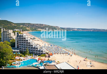 Vue panoramique sur la plage de Golden Sands (Piasci Zlatni) en Bulgarie. Banque D'Images