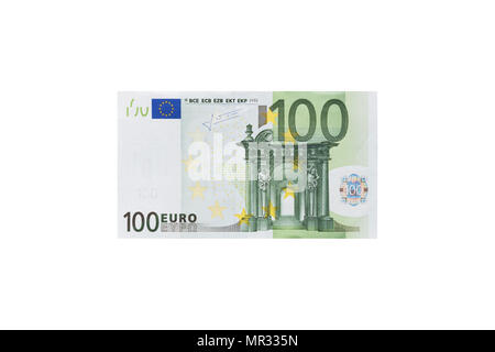 Dans un billet de cent euros isolé sur fond blanc Banque D'Images