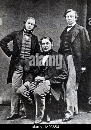 Portrait photographique de Gustav Kirchhoff, Robert Bunsen et Roscoe Henry. De gauche à droite : Gustav Kirchhoff (1824-1887) Physicien allemand, Robert Bunsen (1811-1899), un chimiste allemand, et Henry Roscoe (1833-1915), un chimiste anglais. En date du 19e siècle Banque D'Images