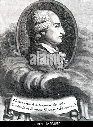 Gravure sur bois portrait de Jean-François Pilâtre de Rozier (1754-1785), un chimiste français et un pionnier de l'aviation. En date du 18e siècle Banque D'Images