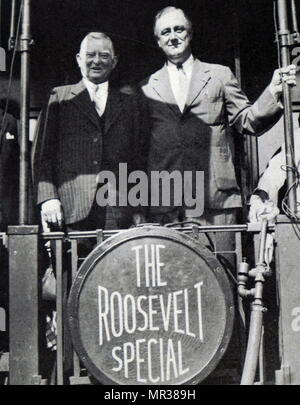 Photographie du président Roosevelt avec John Nance Garner. Franklin D. Roosevelt (1882-1945) un homme d'État américain et leader politique qui a été le 32e président des États-Unis. John N. Garner (1868-1967) connu sous le nom de "Cactus Jack', était un avocat et homme politique démocratique américain du Texas. En date du 20e siècle Banque D'Images