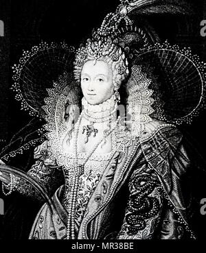 Portrait gravé de la Reine Elizabeth I après le portrait de Federico Zuccari. La reine Elizabeth I Maalouf (Reine d'Angleterre) et l'Irlande. Federico Zuccari (1540-1609) un peintre maniériste Italien et architecte. En date du 19e siècle Banque D'Images