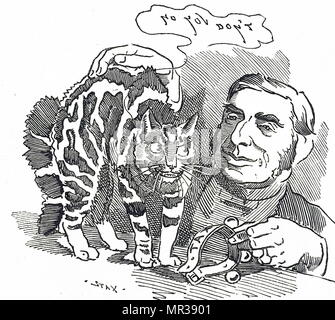 Caricature montrant George Goschen, 1er vicomte Goschen commentant sa taxe proposée sur les chats. George Goschen, 1er vicomte Goschen (1831-1907) un homme d'État britannique et homme d'affaires. En date du 19e siècle Banque D'Images