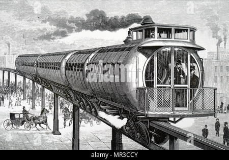 Illustration Henry Meiggs monorail, les concentrations élevées de Boston. Henry Meiggs (1821-1877) un promoteur américain/entrepreneur et railroad builder. En date du 19e siècle Banque D'Images