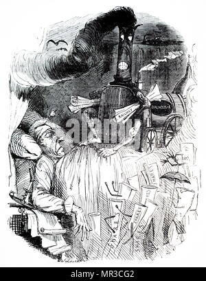 Caricature montrant Lord Brougham's railway cauchemar. Henry Brougham, 1er baron Brougham et Vaux (1778-1868) un homme d'État britannique qui devint plus tard lord chancelier de Grande-Bretagne. Illustré par John Leech (1817-1864), un caricaturiste et illustrateur français. En date du 19e siècle Banque D'Images