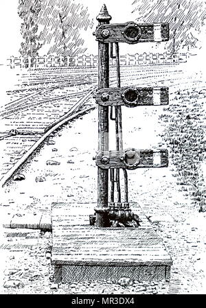 Illustration représentant un signal sémaphore nain et Split sur un commutateur de fer américain. En date du 19e siècle Banque D'Images