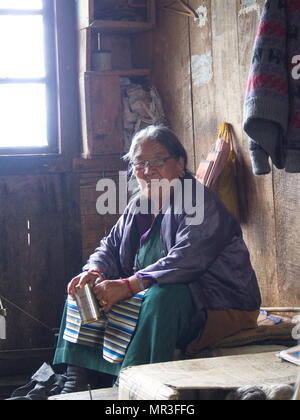 Le Sikkim-tibétain femme locale travaille dans le village, Gangtok, Sikkim, INDE,Ville , 16 avril 2013. Banque D'Images