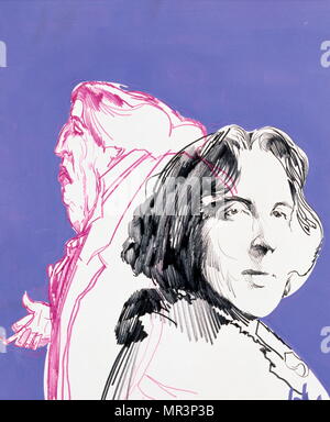 Oscar Wilde (1854 - 1900) ; Irish dramaturge, romancier et poète. Portrait sur une affiche par Raymond Moretti (1931-2005), un peintre et sculpteur français. Banque D'Images