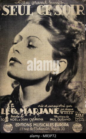 Song Book de 'seul Ce Soir' chanté Leo Marjane (1912 - 2016) qui était un chanteur français qui a atteint le sommet de sa popularité à la fin des années 1930 et au début des années 1940 Banque D'Images