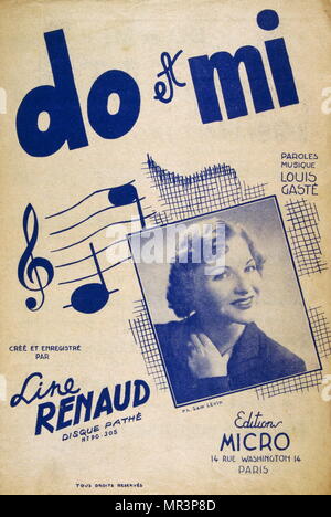 Couvrir d'une chanson française livre 'do et mi' 1950 chanté par Line Renaud, composé par Louis Gasté. Line Renaud (né le 2 juillet 1928) est une chanteuse française, comédienne et activiste du SIDA Banque D'Images