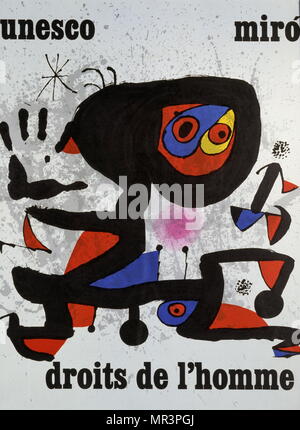 Style surréaliste lithographie vers 1973 par l'artiste espagnol Joan Miro.(1893 - 1983), peintre, sculpteur et céramiste né à Barcelone. Banque D'Images