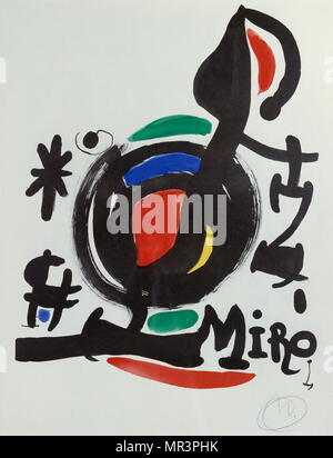 Style surréaliste lithographie vers 1973 par l'artiste espagnol Joan Miro.(1893 - 1983), peintre, sculpteur et céramiste né à Barcelone. Banque D'Images