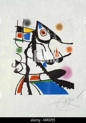 Style surréaliste lithographie vers 1973 par l'artiste espagnol Joan Miro.(1893 - 1983), peintre, sculpteur et céramiste né à Barcelone. Banque D'Images