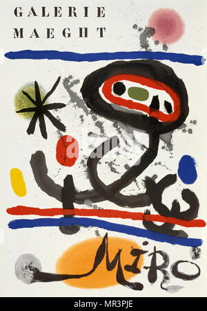 Style surréaliste lithographie vers 1973 par l'artiste espagnol Joan Miro.(1893 - 1983), peintre, sculpteur et céramiste né à Barcelone. Banque D'Images