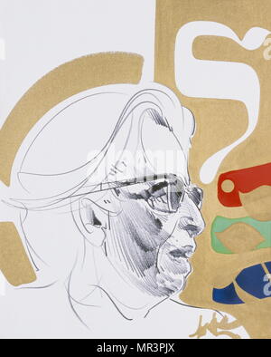 Johanna 'Hannah' Arendt (1906 - 1975), théoricien politique juif américain. 1995 Portrait sur une affiche par Raymond Moretti (1931-2005), un peintre et sculpteur français. Banque D'Images