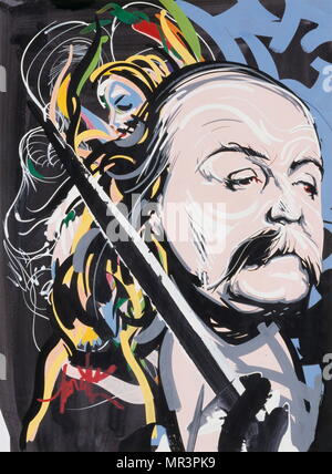 Gustave Flaubert (1821 - 1880), romancier français, considéré comme le principal représentant du réalisme littéraire. 1998 Portrait sur une affiche par Raymond Moretti (1931-2005), un peintre et sculpteur français. Banque D'Images