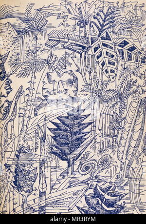 Illustration de 'Martinique, charmeur de serpent' (Martinique, charmeuse de serpents), par André Breton en 1948. Breton 1896 - 1966, était un écrivain français, poète, et anti-fasciste. Il est plus connu comme le fondateur du surréalisme. Banque D'Images