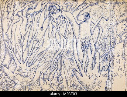 Illustration de 'Martinique, charmeur de serpent' (Martinique, charmeuse de serpents), par André Breton en 1948. Breton 1896 - 1966, était un écrivain français, poète, et anti-fasciste. Il est plus connu comme le fondateur du surréalisme. Banque D'Images