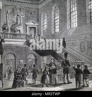 Illustration représentant le grand escalier à Montagu House, Bloomsbury, le premier accueil du British Museum. En date du 19e siècle Banque D'Images