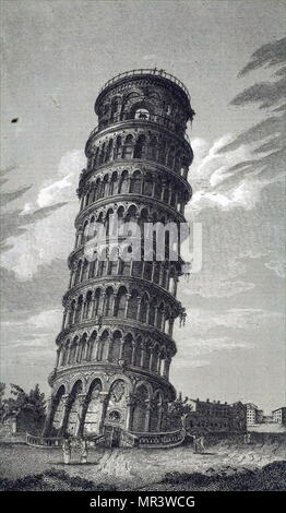 Gravure représentant la Tour de Pise, ou simplement la Tour de Pise est le campanile, ou établissements autonomes de clocher, de la cathédrale de la ville italienne de Pise. En date du 19e siècle Banque D'Images
