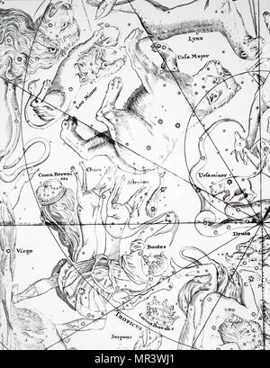 Tableau montrant les constellations dans la région de la Grande Ourse et Bootes. En date du 18e siècle Banque D'Images