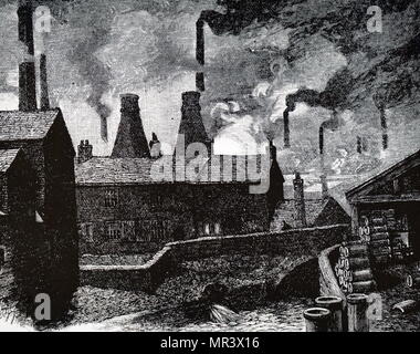 Illustration montrant la pollution atmosphérique dans Sheffield, montrant les fumeurs cheminées typiques d'une ville industrielle au xixe siècle. En date du 19e siècle Banque D'Images