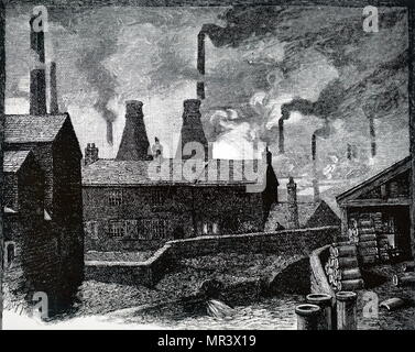 Illustration montrant la pollution atmosphérique dans Sheffield, montrant les fumeurs cheminées typiques d'une ville industrielle au xixe siècle. En date du 19e siècle Banque D'Images