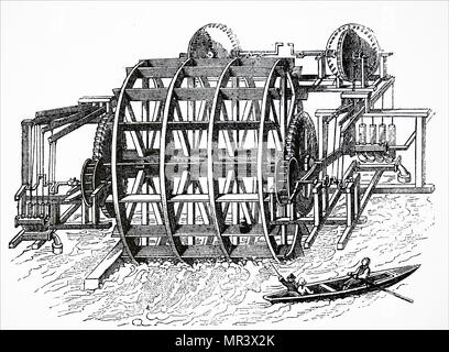 Gravure représentant des aqueducs à l'ancien pont de Londres. En date du 19e siècle Banque D'Images