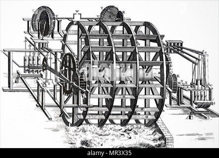 Gravure représentant des aqueducs à Old London Bridge, alimenté par le courant. En date du 19e siècle Banque D'Images