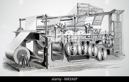 Gravure illustrant la victoire presse rotative web, construit par Duncan & Wilson de Liverpool pour la 'Glasgow Star' (1870) C'était la première machine qui a imprimé, couper le rouleau de papier, puis les feuilles pliées prêt pour l'expédition. En date du 19e siècle Banque D'Images