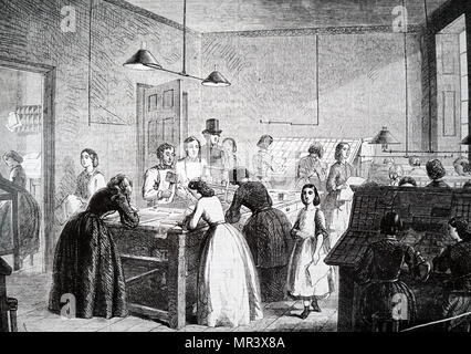 Illustration représentant la presse Victorienne, créé en 1860 et géré par Emily fidèles, son objectif est de fournir de l'emploi pour les femmes et par son exemple encourage les autres à faire de même. En date du 19e siècle Banque D'Images