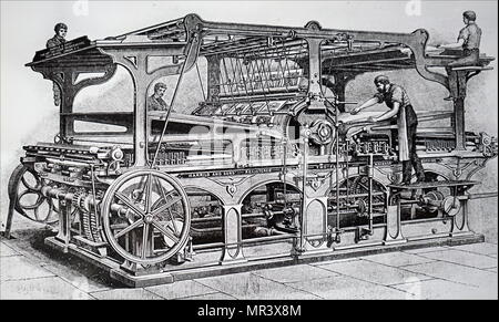 Gravure illustrant la houe rotative de mars Richard presse d'impression. Mars Richard Hoe (1812-1886), un inventeur Américain de New York qui a conçu une presse d'impression rotative et les avancées technologiques. En date du 19e siècle Banque D'Images