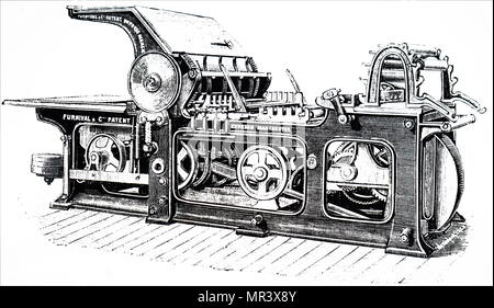 Illustration montrant une impression à plat machine sans dents extérieures et les leviers. En date du 19e siècle Banque D'Images