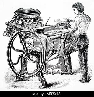 Illustration montrant une impression à plat machine sans dents extérieures et les leviers. En date du 19e siècle Banque D'Images