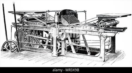 Illustration montrant une impression à plat machine sans dents extérieures et les leviers. En date du 19e siècle Banque D'Images