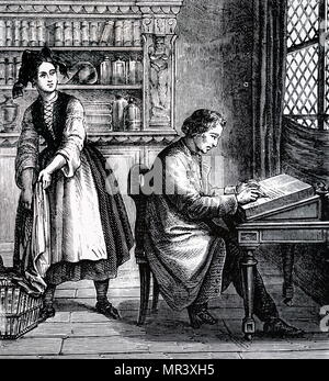 Illustration Johann Alois Senefelder découvrir le processus de la lithographie par hasard. Johann Alois Senefelder (1771-1834) un acteur et dramaturge allemand qui a inventé la technique d'impression de la lithographie. En date du 19e siècle Banque D'Images
