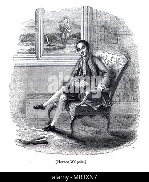 Illustration Horace Walpole dans sa bibliothèque. Horace Walpole (1717-1787), un historien de l'art anglais, homme de lettres, antiquaire et homme politique whig. En date du 19e siècle Banque D'Images