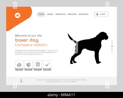 Une page de qualité boxer dog Website Template Vector EPS, Web Design moderne avec télévision et des éléments d'INTERFACE UTILISATEUR illustration paysage, idéal pour landing page Illustration de Vecteur