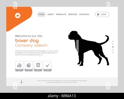 Une page de qualité boxer dog Website Template Vector EPS, Web Design moderne avec télévision et des éléments d'INTERFACE UTILISATEUR illustration paysage, idéal pour landing page Illustration de Vecteur