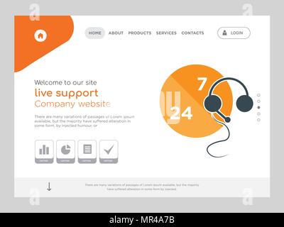 Une page de qualité live support Website Template Vector EPS, Web Design moderne avec télévision et des éléments d'INTERFACE UTILISATEUR illustration paysage, idéal pour landing page Illustration de Vecteur
